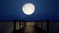 Fantasy Ocean wave Moon sea pier beautiful night landscape Royalty Free Stock Photo