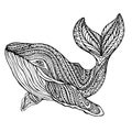 Fantasy ornament whale, coloring page.