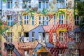 Fantasy painting on colorful house front, graffiti art on facade in hotspot of Dusseldorf, Germany