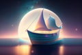 Generative AI: fantasy paper boat sailing in a magic landscape