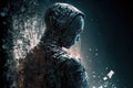 Fantasy passage of disintegrating into binary of dark abstract information data