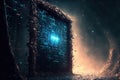 Fantasy passage of disintegrating into binary of dark abstract information data
