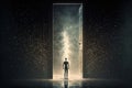 Fantasy passage of disintegrating into binary of dark abstract information data