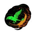 fantasy phoenix bird , with golden wings rebirth from fire, Generative AI