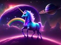 A beautiful colorful unicorn, with the solar system in the background, generated by AI.