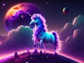 A beautiful colorful unicorn, with the solar system in the background, generated by AI.
