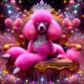 Fairy tale fantasy pink poodle princess on a throne