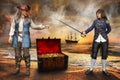 Fantasy Pirate, Sea, Ship, Treasure Royalty Free Stock Photo