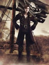 Fantasy pirate, ship and flag
