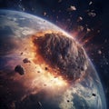 Fantasy planet , asteroid impacting with surface AI Generative Royalty Free Stock Photo