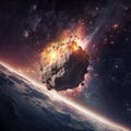 Fantasy planet , asteroid impacting with surface AI Generative Royalty Free Stock Photo