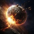Fantasy planet , asteroid impacting with surface AI Generative Royalty Free Stock Photo