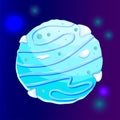 Fantasy planet ice cartoon with star. Blue magic snow round planet. Cartoon vector illustration. Ui design. Royalty Free Stock Photo