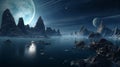 Fantasy planet , night sky on background. AI Generative Royalty Free Stock Photo