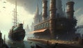 fantasy port city illustration by generative AI