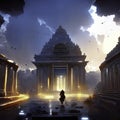 Fantasy portal of an ancient temple in the fog. 3D rendering AI Generated Royalty Free Stock Photo