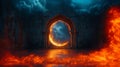 Fantasy portal to hell with fire and smoke in islamic culture