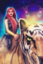 Fantasy Portrait With A Magical Woman Riding a Majestic Tiger