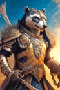 Fantasy portrait of a warrior badger in armor, dark fantasy, character design