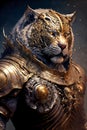 Fantasy portrait of a warrior tiger in armor, character design Royalty Free Stock Photo