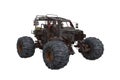 Fantasy post apocalyptic off road car with monster truck wheels. 3D rendering isolated on white with clipping path