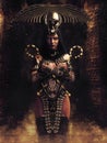 Fantasy priestess with ancient Egyptian staffs