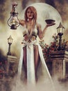 Fantasy priestess with a lantern and bowl