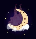 Fantasy princess castle on moon night starry sky Royalty Free Stock Photo