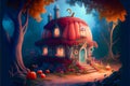 Fantasy punpkin house in autumn garden, painting style, ai illustration