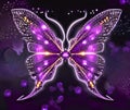 Fantasy purple glowing butterfly at night