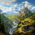 A fantasy quest with adventure, mountains, castles, and paths wallpaper