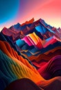 Fantasy rainbow mountains and rocks. AI Generated