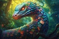 Fantasy Rainbow Serpent, a species with shimmering scales that change colors, believed to possess extraordinary healing abilities