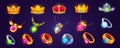 Fantasy ring, amulet, crown icon game ui vector