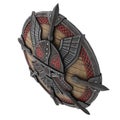 Fantasy round viking wooden shield on an isolated white background. 3d illustration
