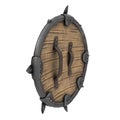 Fantasy round viking wooden shield on an isolated white background. 3d illustration Royalty Free Stock Photo