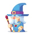 Fantasy RPG game Game Character monsters and heros Icons Illustration. Old wizard with staff and beard in pointed hat