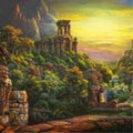 fantasy ruined ancient city at a sunset AI