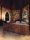 Medieval bedroom with fancy windows and ivy Royalty Free Stock Photo