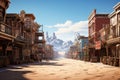 Fantasy scene of a small town in the middle of the desert. A cowboy-themed townscape set in the Wild West, AI Generated