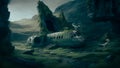 fantasy scenery crash ruin of airplane