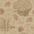 Fantasy seamless background with brain, throat and mechanisms Royalty Free Stock Photo