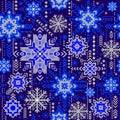 Fantasy seamless pattern with abstract Scandinavian snowflakes. Retro decoration with Christmas motifs. Modern popular print