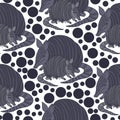 Fantasy seamless pattern with armadillos, cute animals mom and baby and circles on a white background Royalty Free Stock Photo