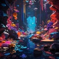 Fantasy Seascape. Underwater Fantasy Landscape. Subaquatic Dreamworld.