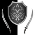 Fantasy shield and swords Royalty Free Stock Photo