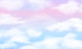 Fantasy sky. White clouds on magic rainbow background. Fairy cute unicorn cloudy vector wallpaper