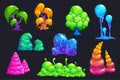 Fantasy slime plants. Alien slimy mushrooms set.