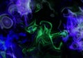 Fantasy smoke swirls in bright neon green violet and blue Royalty Free Stock Photo