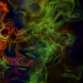 Fantasy smoke swirls in bright neon red blue orange and green